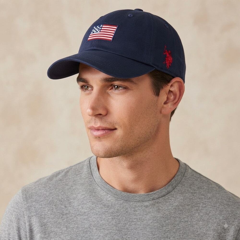US POLO ASSN ASSOCIATION | Navy Blue American Flag Baseball Cap Hat Adjustable